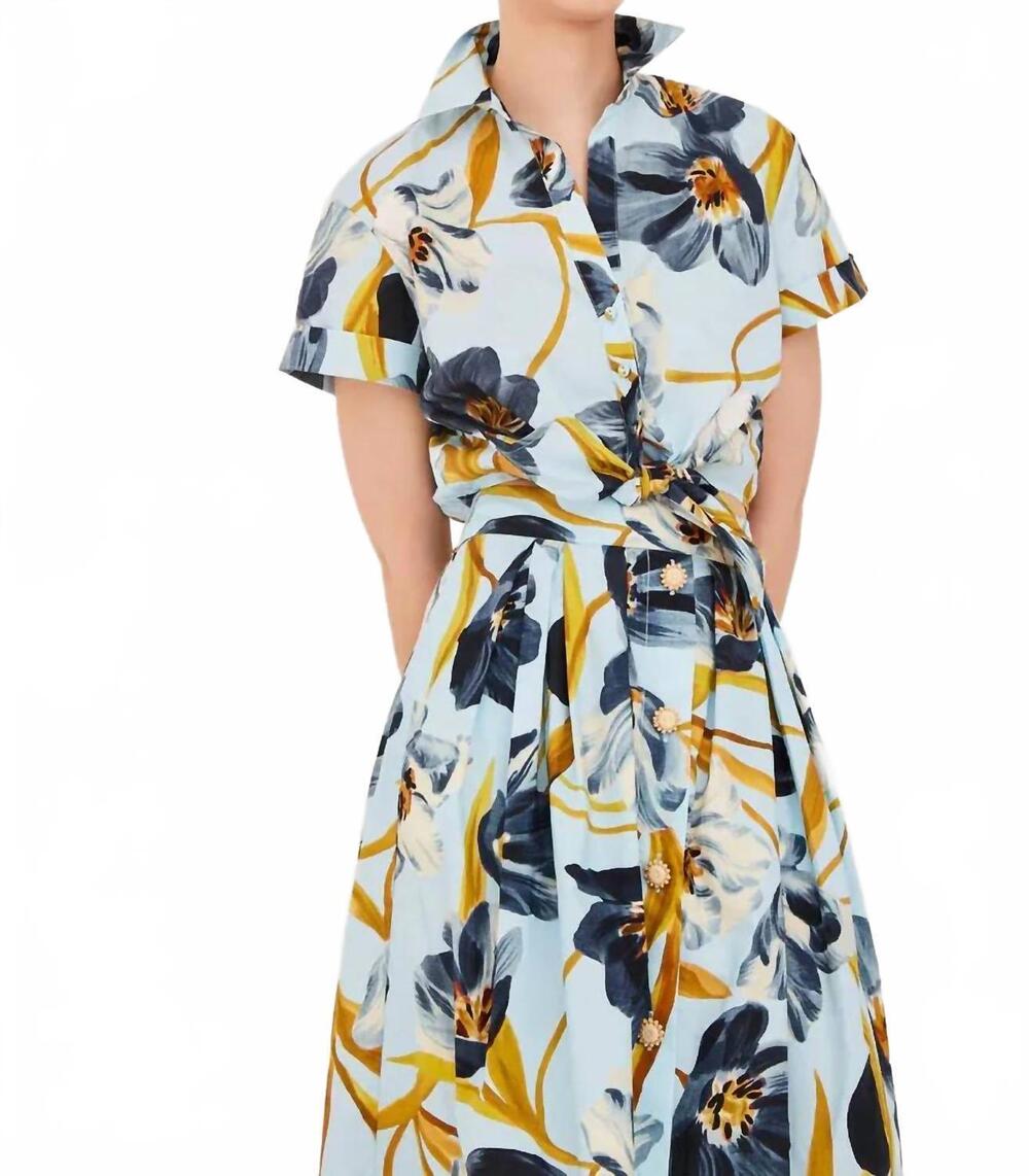 NEW CARA CARA asbury button up top in marais bloom blue